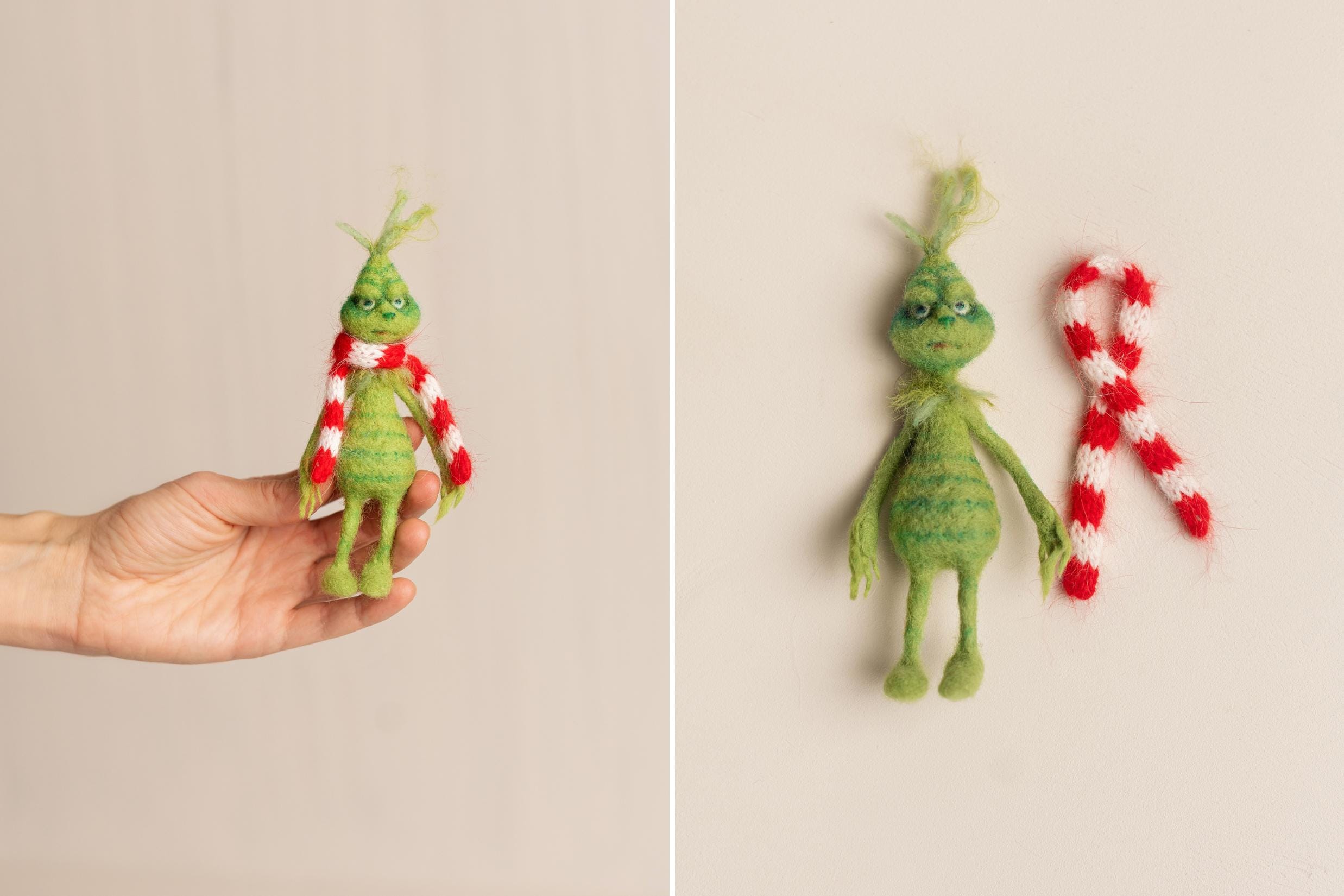 Felted Wool Whimsical Holiday Green Monster Toy for Christmas Photography Props and Holiday Gift