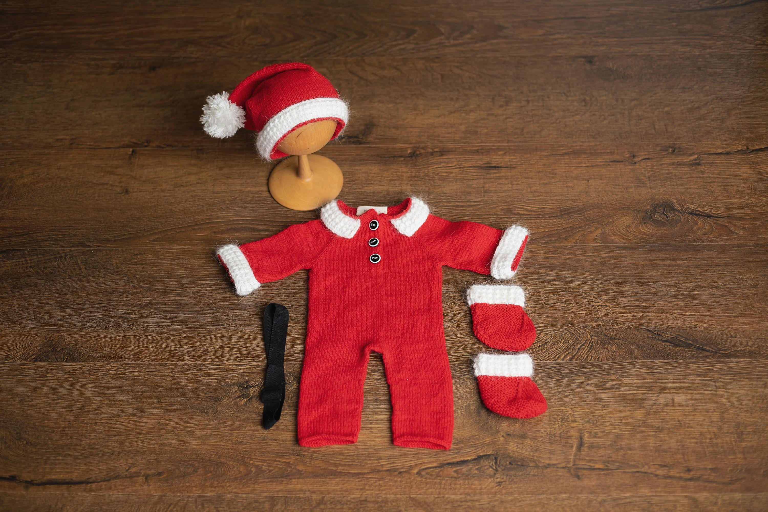 Newborn Santa Claus Outfit, Newborn Christmas Outfit, Knitted Newborn Santa Hat, Newborn Knitted Outfit, Christmas Newborn Photography Props