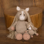 Angora Wool Newborn Horse & Unicorn Bonnet Set with Knit Toy