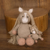Angora Wool Newborn Horse & Unicorn Bonnet Set with Knit Toy