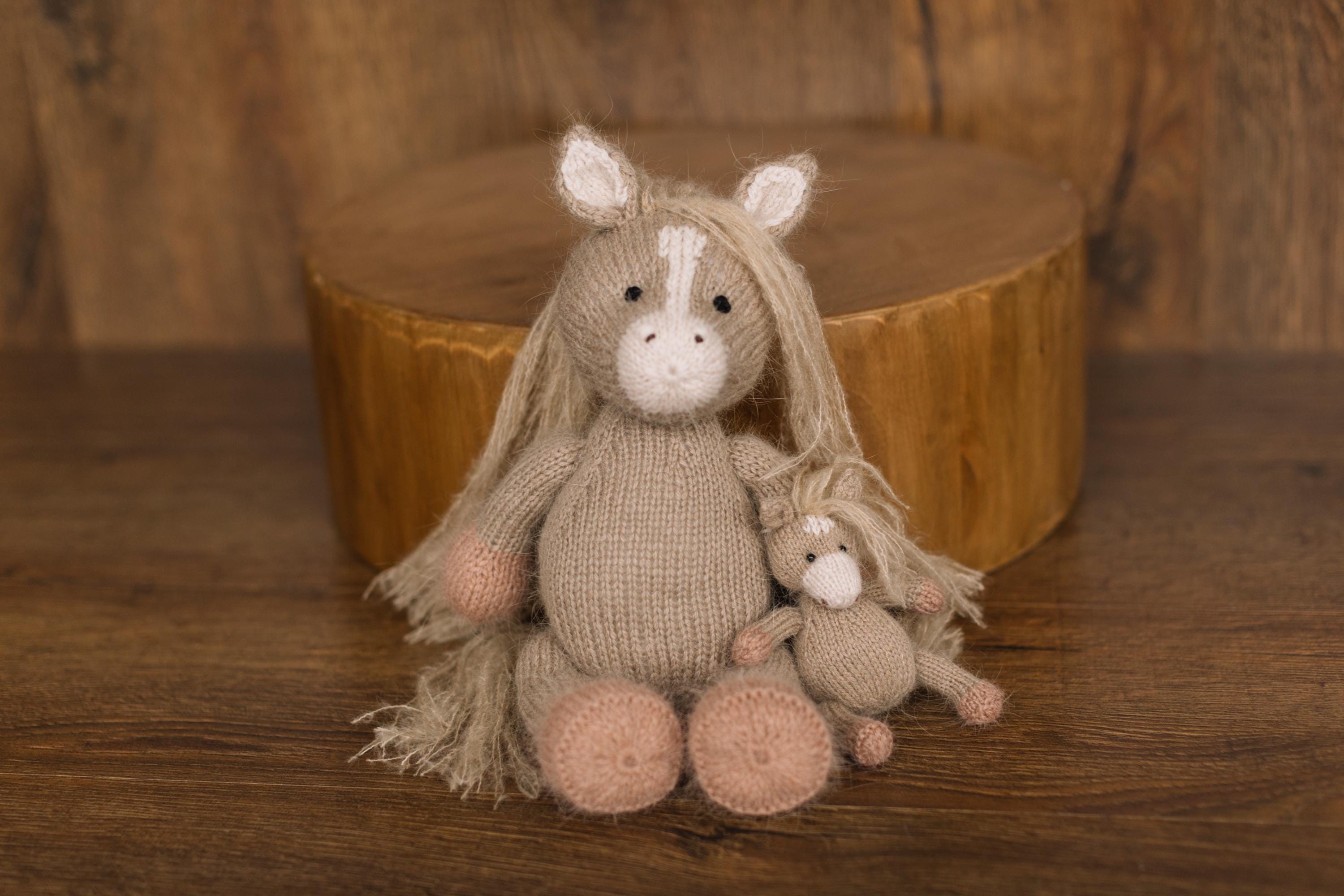 Angora Wool Newborn Horse & Unicorn Bonnet Set with Knit Toy