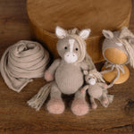Angora Wool Newborn Horse & Unicorn Bonnet Set with Knit Toy