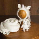 Angora Wool Newborn Horse & Unicorn Bonnet Set with Knit Toy