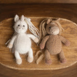 Angora Wool Newborn Horse & Unicorn Bonnet Set with Knit Toy