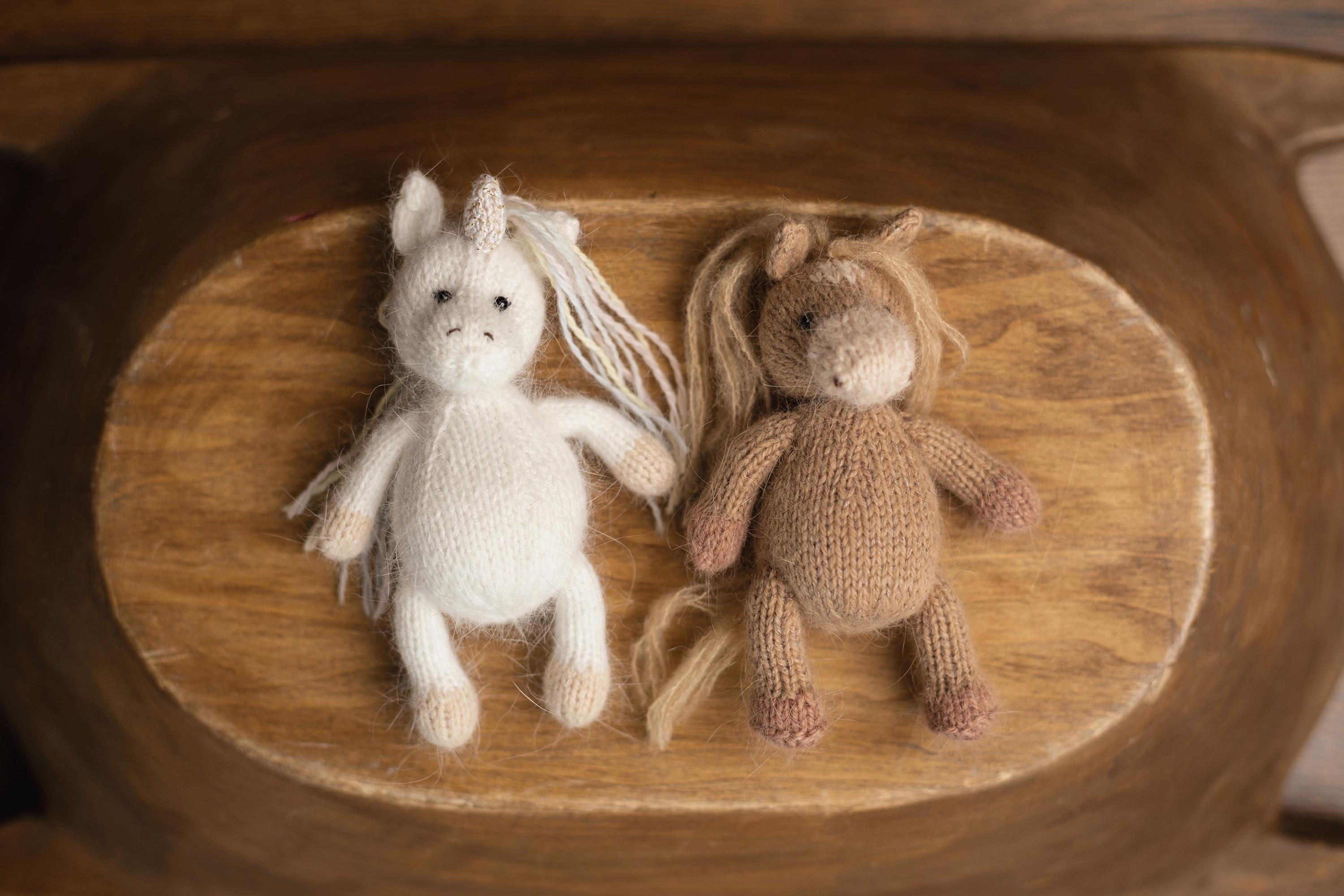 Angora Wool Newborn Horse & Unicorn Bonnet Set with Knit Toy