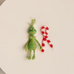 Felted Wool Whimsical Holiday Green Monster Toy for Christmas Photography Props and Holiday Gift