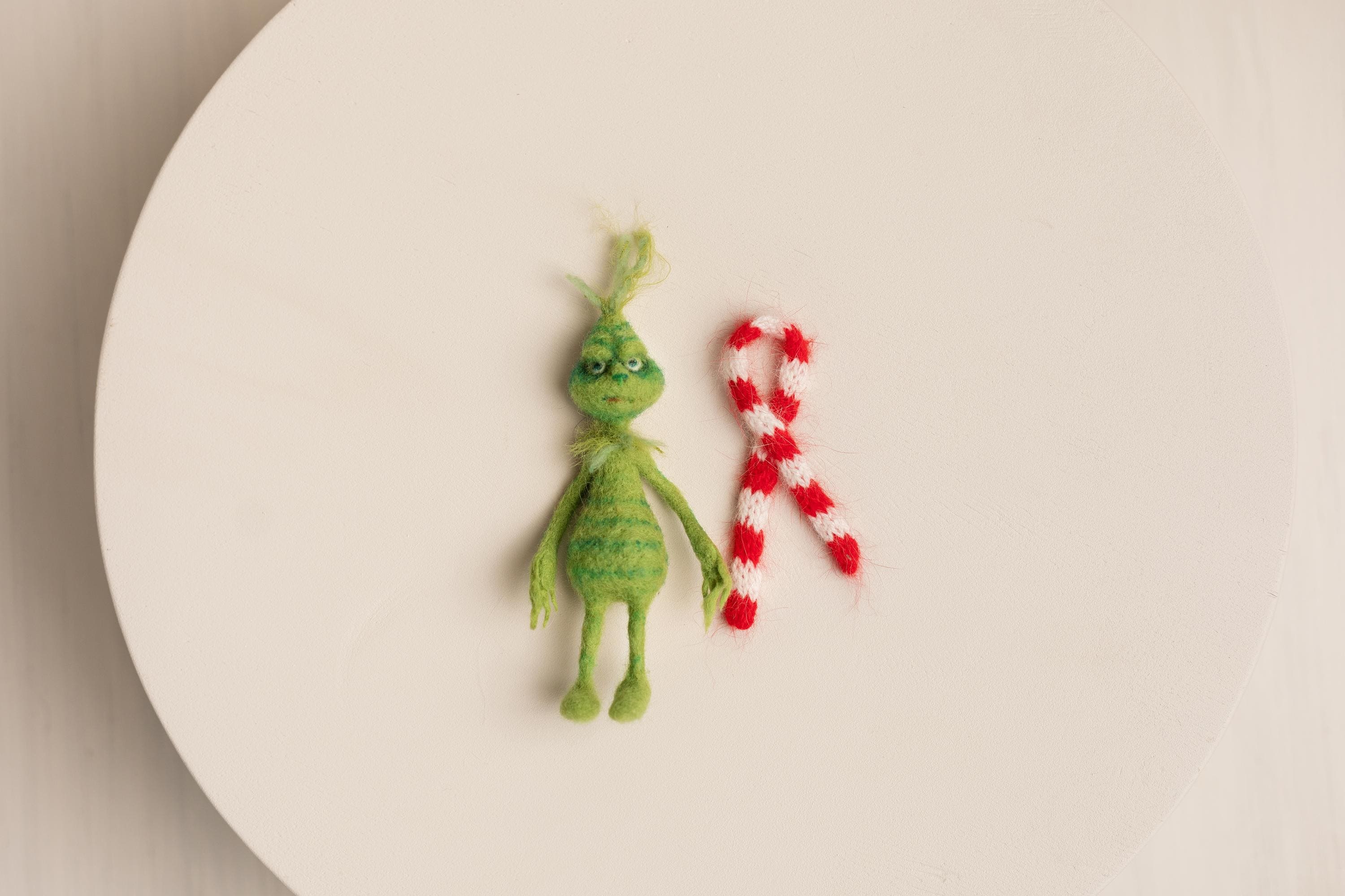 Felted Wool Whimsical Holiday Green Monster Toy for Christmas Photography Props and Holiday Gift