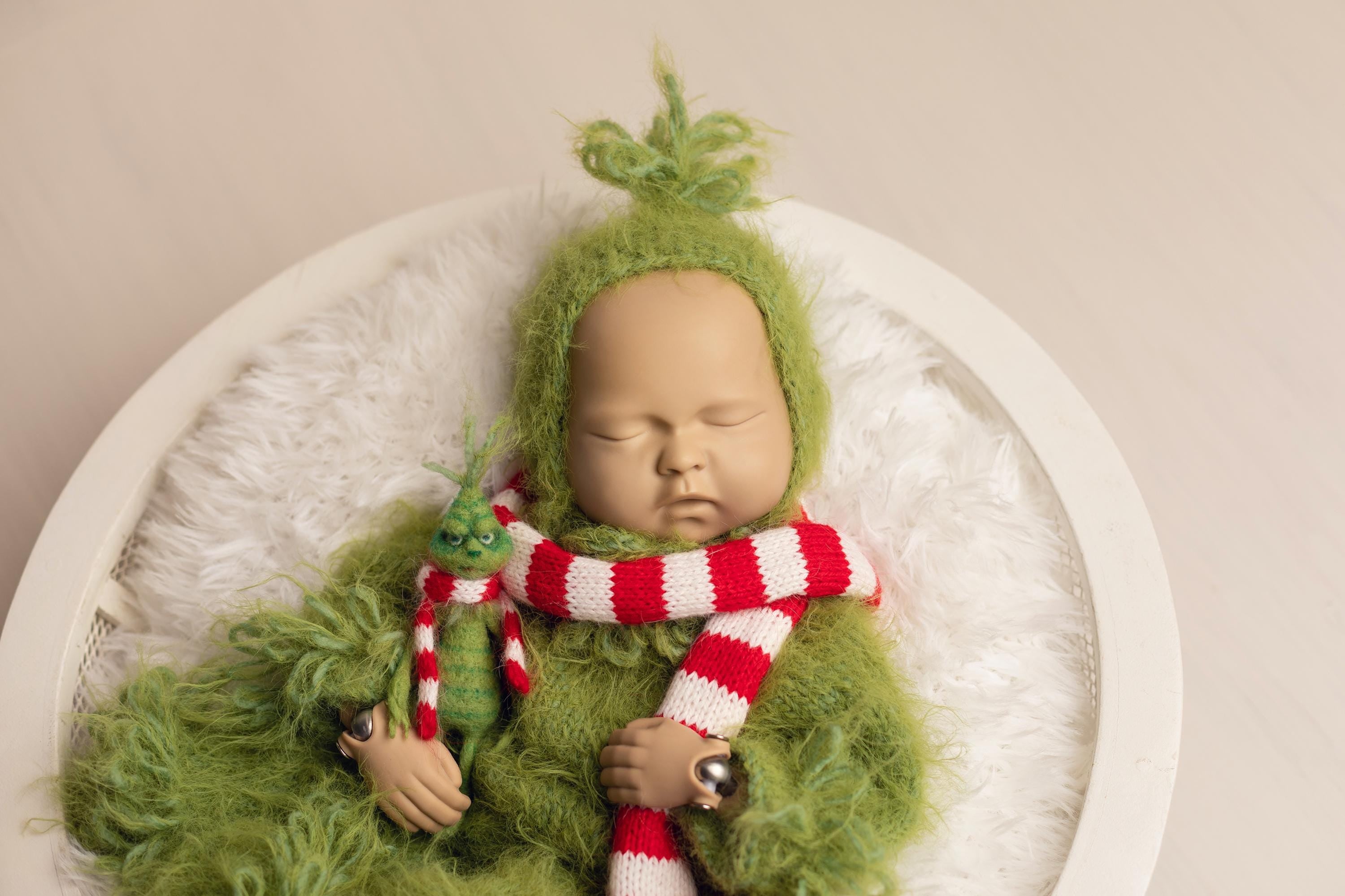 Felted Wool Whimsical Holiday Green Monster Toy for Christmas Photography Props and Holiday Gift