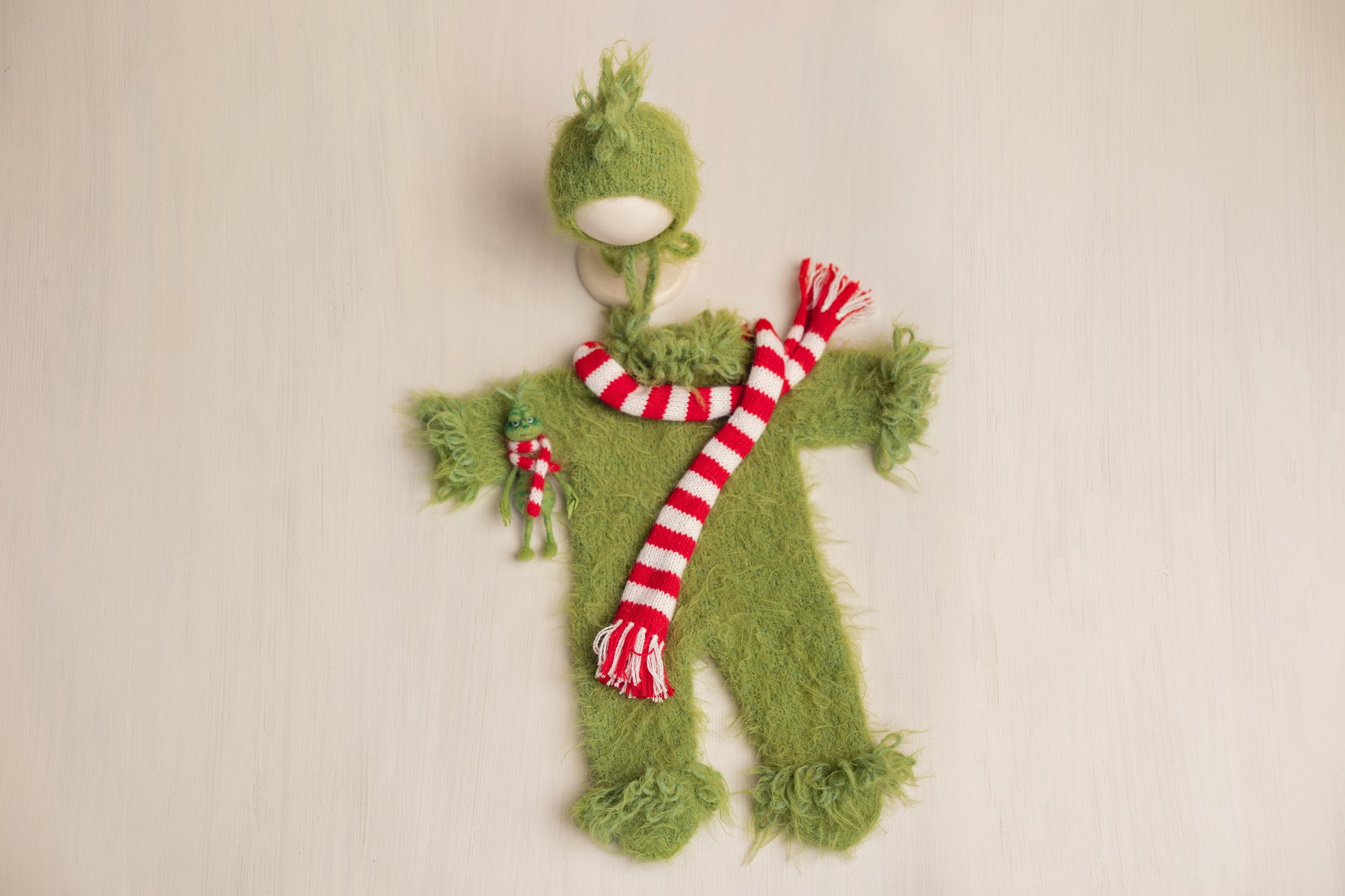Felted Wool Whimsical Holiday Green Monster Toy for Christmas Photography Props and Holiday Gift