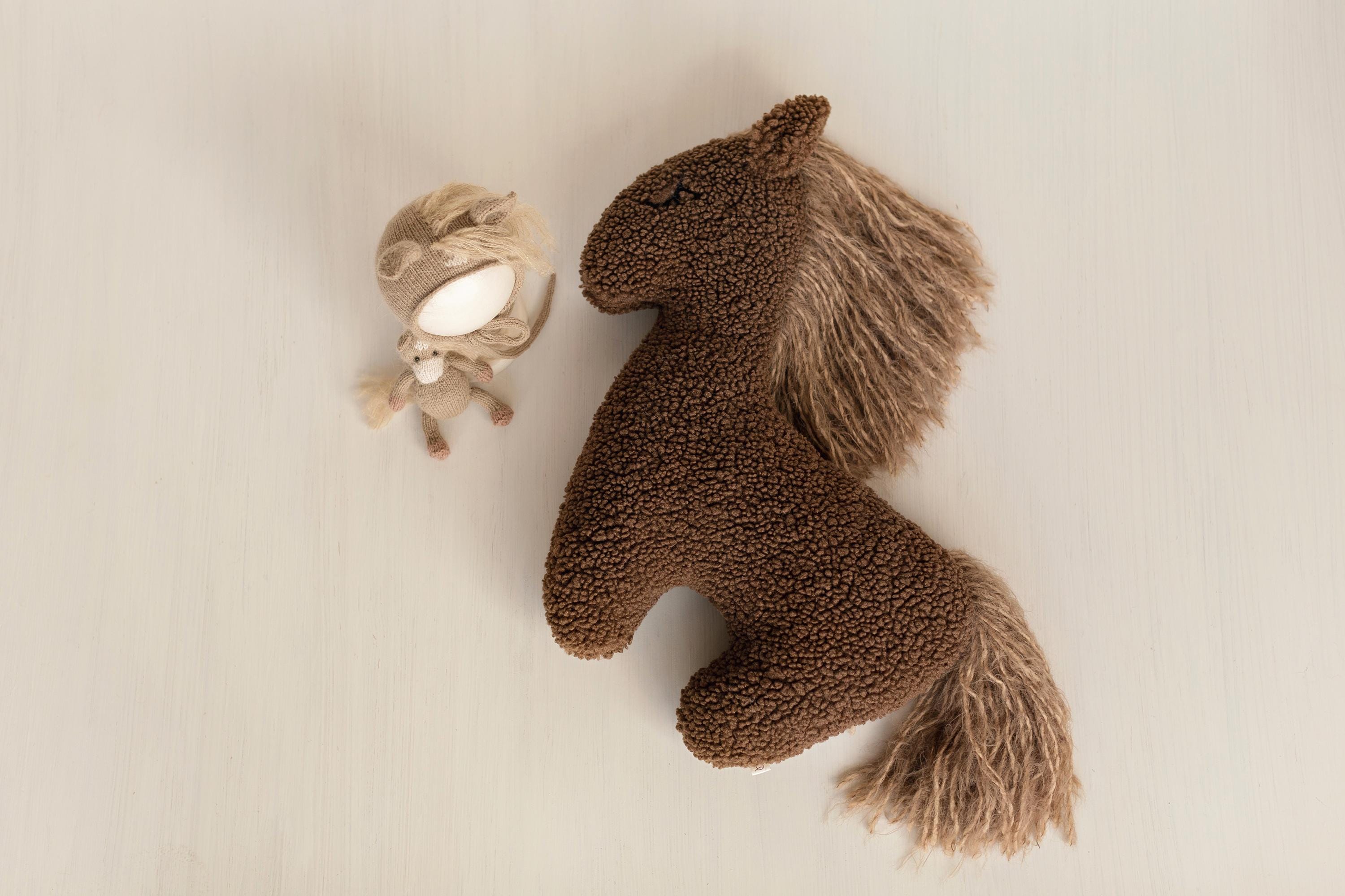 Brown Horse Pillow Toy – Newborn Photography Prop and Year of the Horse Gift