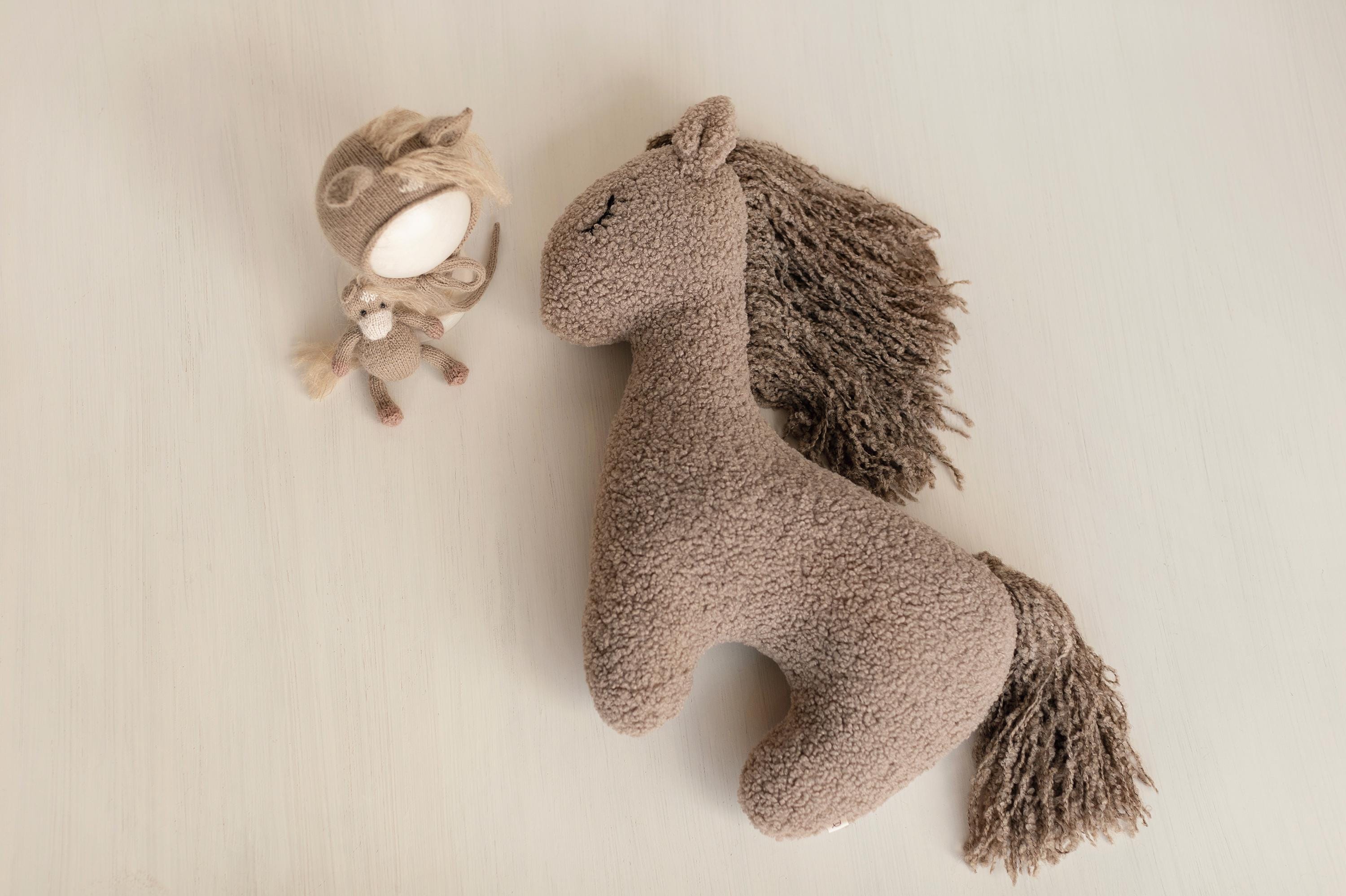 Brown Horse Pillow Toy – Newborn Photography Prop and Year of the Horse Gift