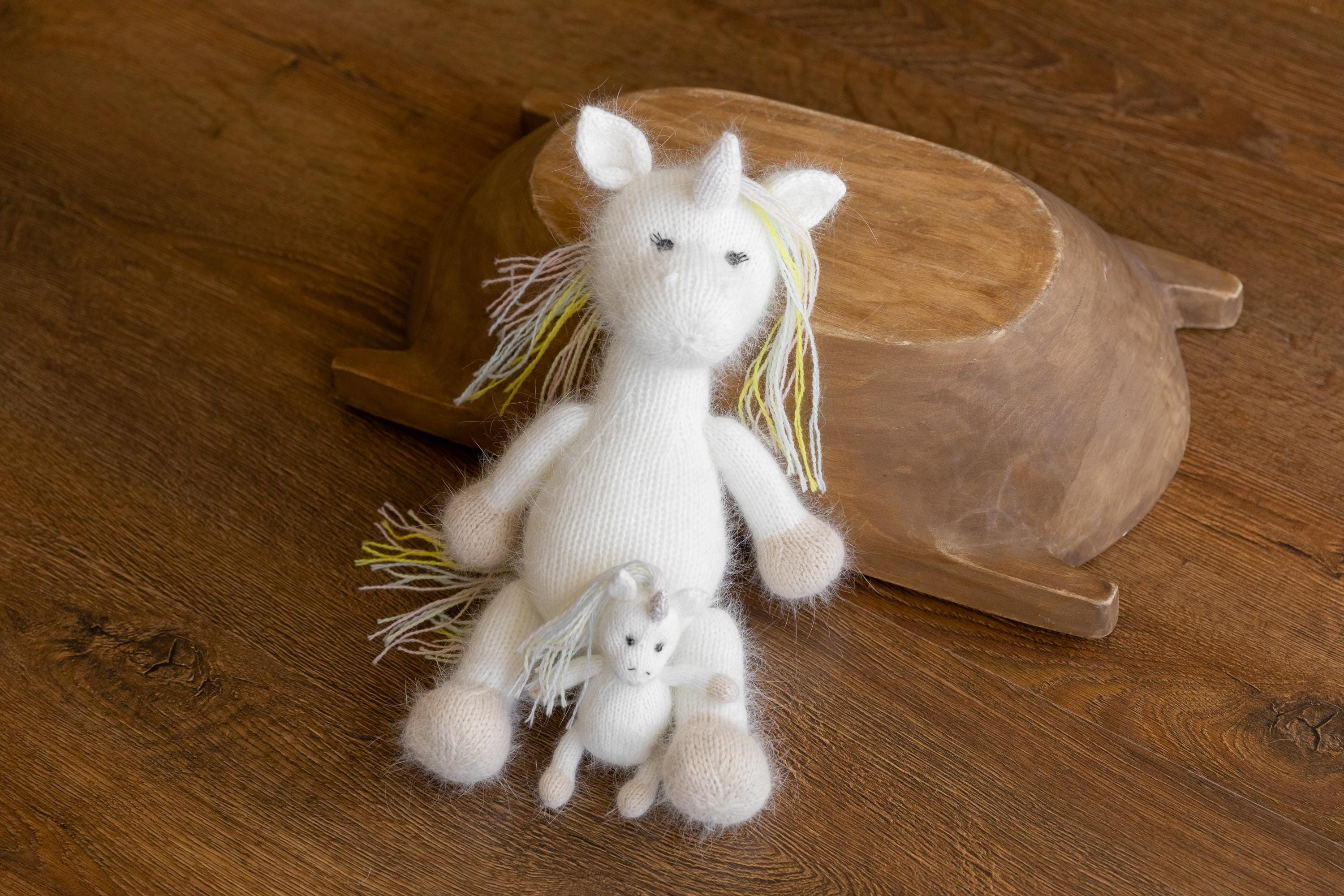 Angora Wool Newborn Horse & Unicorn Bonnet Set with Knit Toy