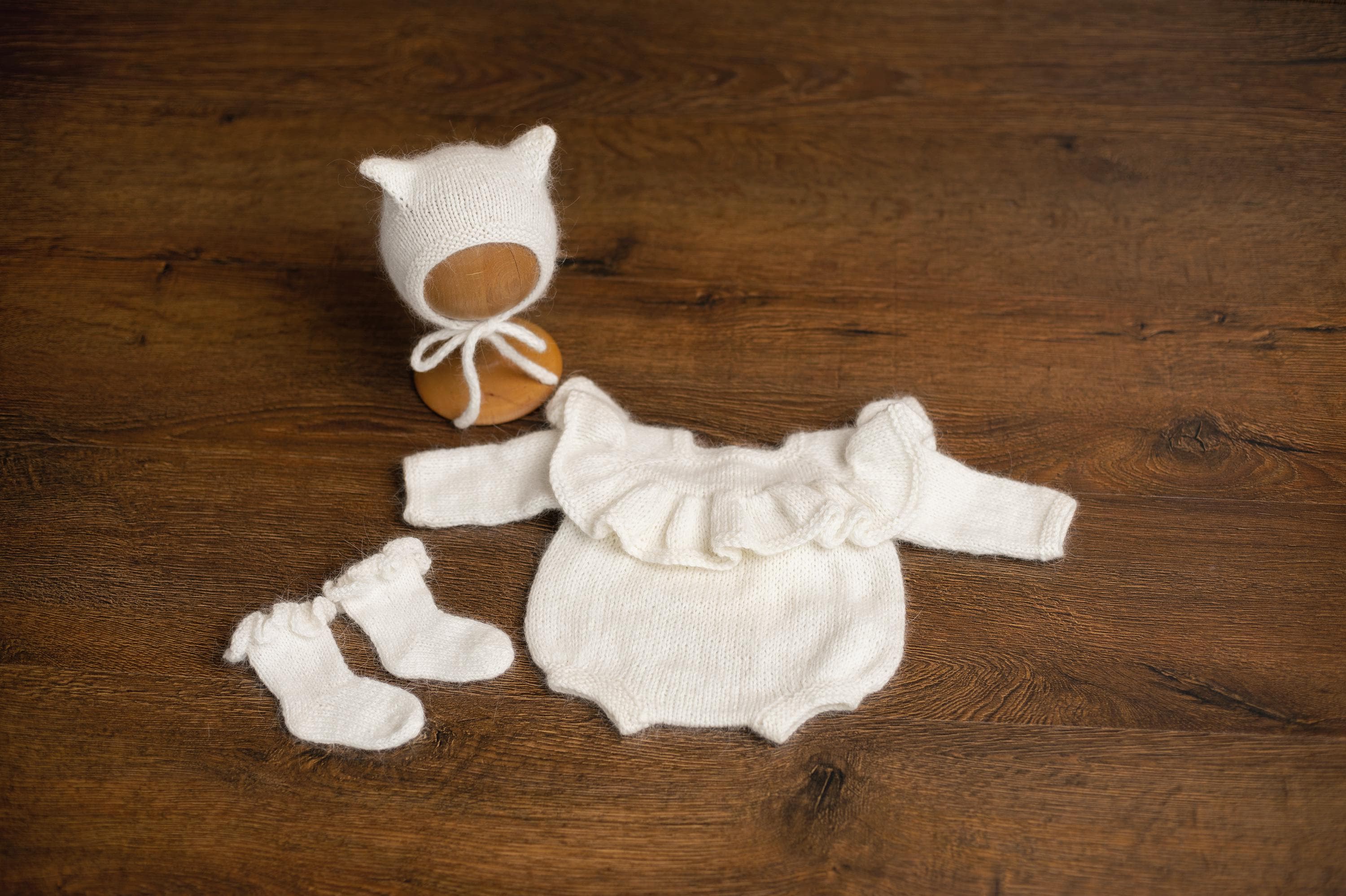 Angora Wool Ruffle Romper for Baby Girls – Newborn Photography Outfit & Coming Home Gift, Newborn Knitted Outfit, Newborn Photo Props