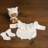 Angora Wool Knitted Kitten Bonnet for Newborn Photoshoots and Coming Home Outfit Baby Shower Gift