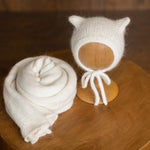 Angora Wool Knitted Kitten Bonnet for Newborn Photoshoots and Coming Home Outfit Baby Shower Gift