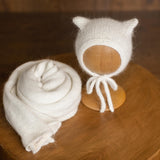 Angora Wool Knitted Kitten Bonnet for Newborn Photoshoots and Coming Home Outfit Baby Shower Gift
