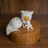 Angora Wool Knitted Kitten Bonnet for Newborn Photoshoots and Coming Home Outfit Baby Shower Gift