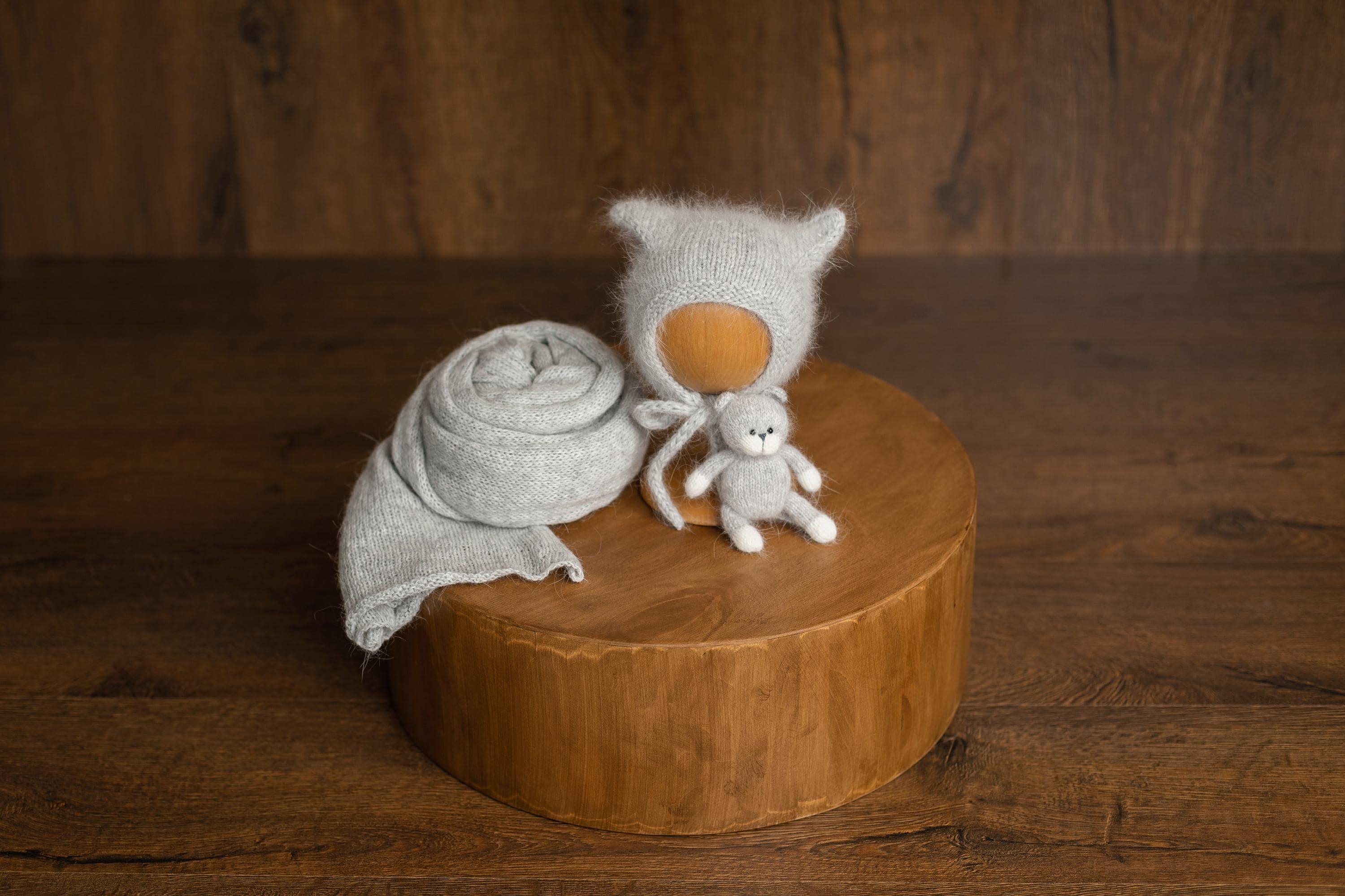 Angora Wool Knitted Kitten Bonnet for Newborn Photoshoots and Coming Home Outfit Baby Shower Gift