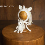 Angora Wool Newborn Horse & Unicorn Bonnet Set with Knit Toy
