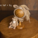 Angora Wool Newborn Horse & Unicorn Bonnet Set with Knit Toy
