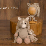 Angora Wool Newborn Horse & Unicorn Bonnet Set with Knit Toy