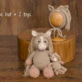 Angora Wool Newborn Horse & Unicorn Bonnet Set with Knit Toy