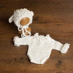 White Sheep Newborn Outfit, Newborn Knitted outfit, Newborn Photography prop,Newborn Felt Sheep Toy,First Birthday Outfit,Coming Home Outfit
