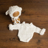 White Sheep Newborn Outfit, Newborn Knitted outfit, Newborn Photography prop,Newborn Felt Sheep Toy,First Birthday Outfit,Coming Home Outfit
