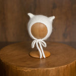 Angora Wool Knitted Kitten Bonnet for Newborn Photoshoots and Coming Home Outfit Baby Shower Gift