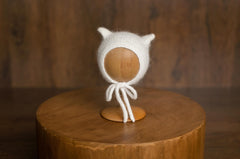 Angora Wool Knitted Kitten Bonnet for Newborn Photoshoots and Coming Home Outfit Baby Shower Gift