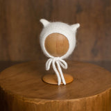 Angora Wool Knitted Kitten Bonnet for Newborn Photoshoots and Coming Home Outfit Baby Shower Gift