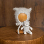 Angora Wool Knitted Kitten Bonnet for Newborn Photoshoots and Coming Home Outfit Baby Shower Gift