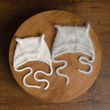 Angora Wool Knitted Kitten Bonnet for Newborn Photoshoots and Coming Home Outfit Baby Shower Gift