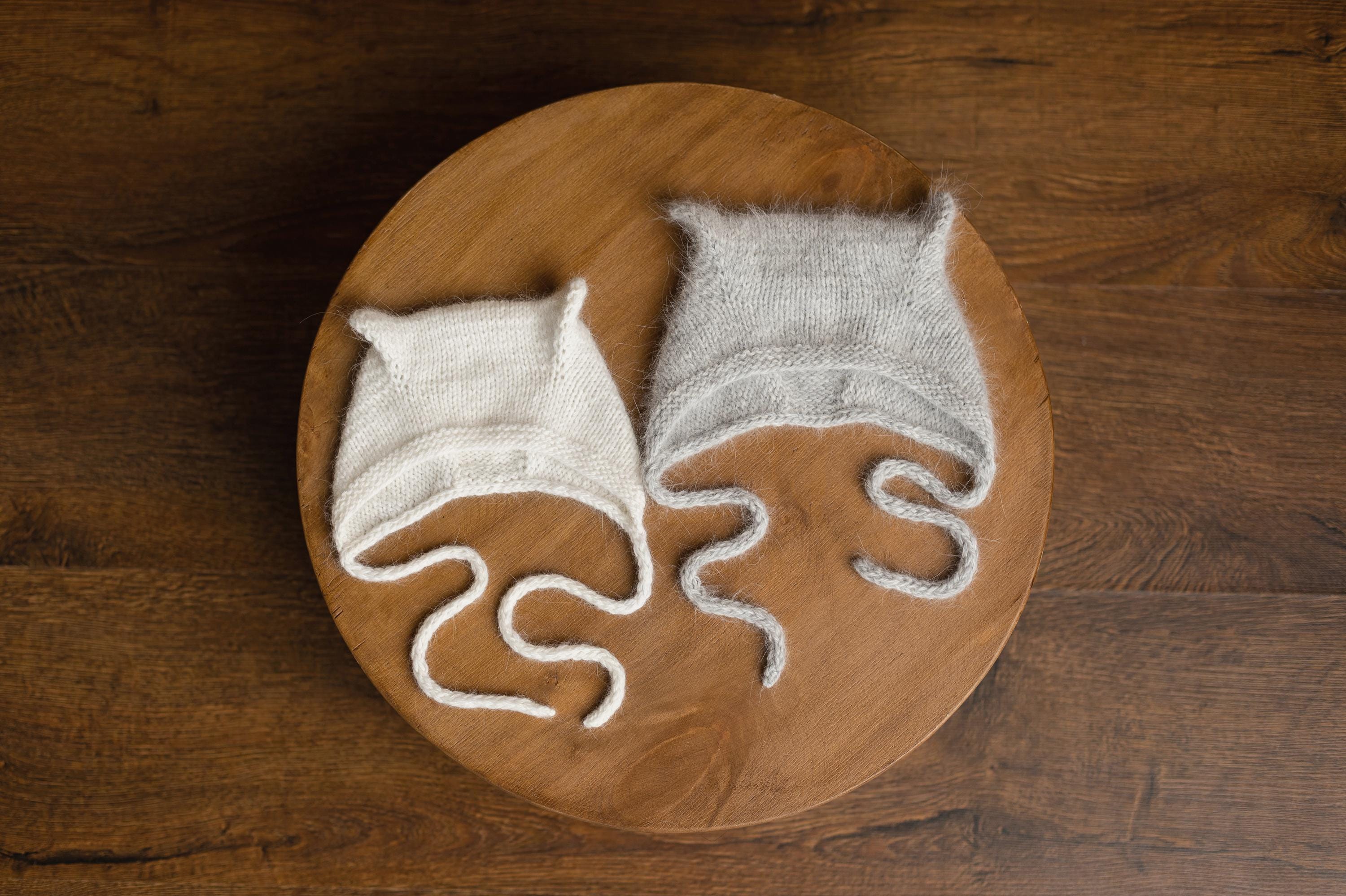 Angora Wool Knitted Kitten Bonnet for Newborn Photoshoots and Coming Home Outfit Baby Shower Gift