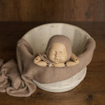 Vintage Ivory Wooden Newborn Photography Bucket – Rustic Baby Prop Wood Bowl