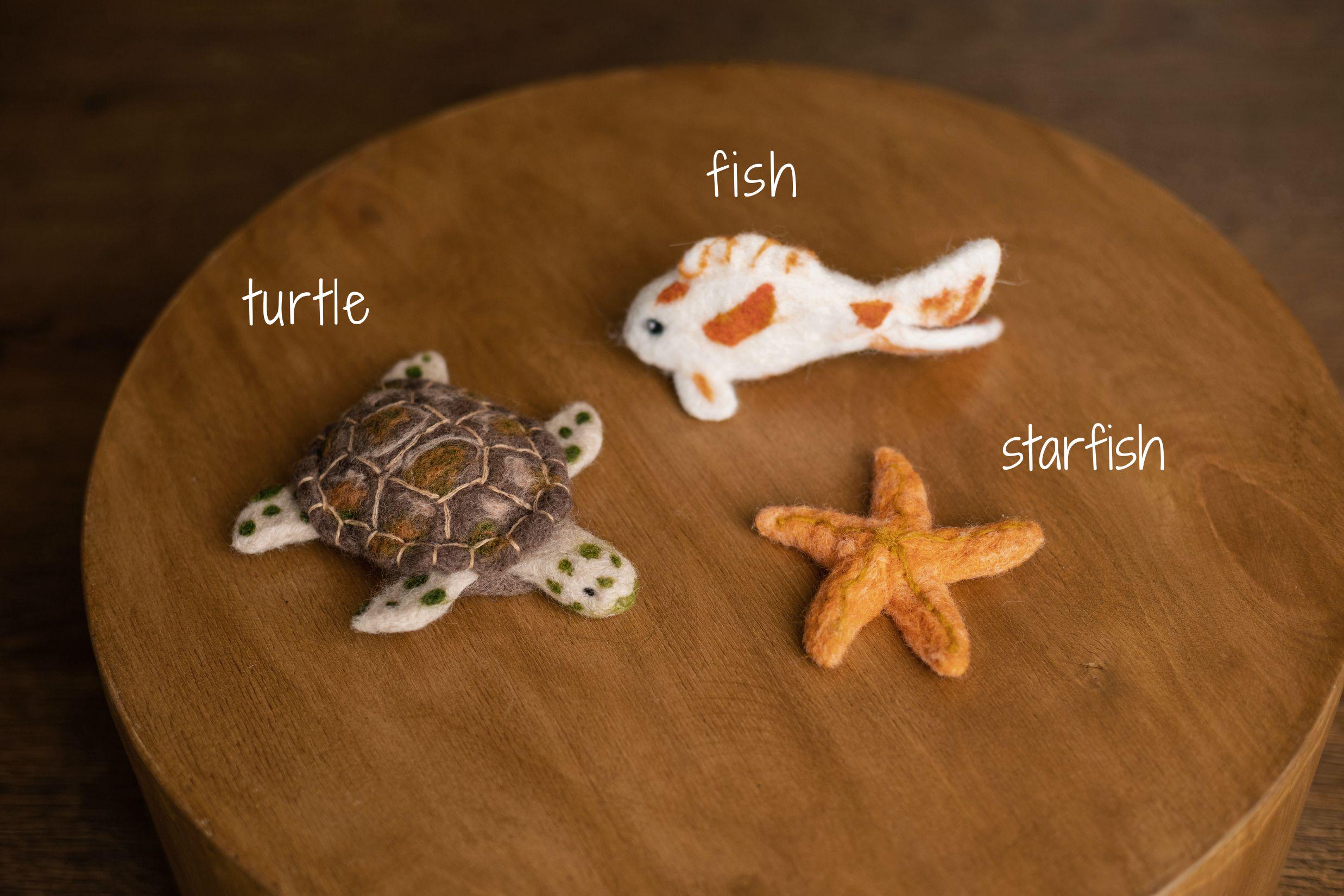 Felted Wool Sea Animals Toy for Newborn Photography Props (Shark, Dolphin, Whale, Seal, Turtle, Koi Fish, Stingray, Starfish)