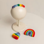 Merino Wool Rainbow Baby Newborn Photography Props: Chunky Hand Knitted Baby Blanket, Newborn Rainbow Headband, Felted Heart and Rainbow Toy