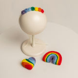 Merino Wool Rainbow Baby Newborn Photography Props: Chunky Hand Knitted Baby Blanket, Newborn Rainbow Headband, Felted Heart and Rainbow Toy