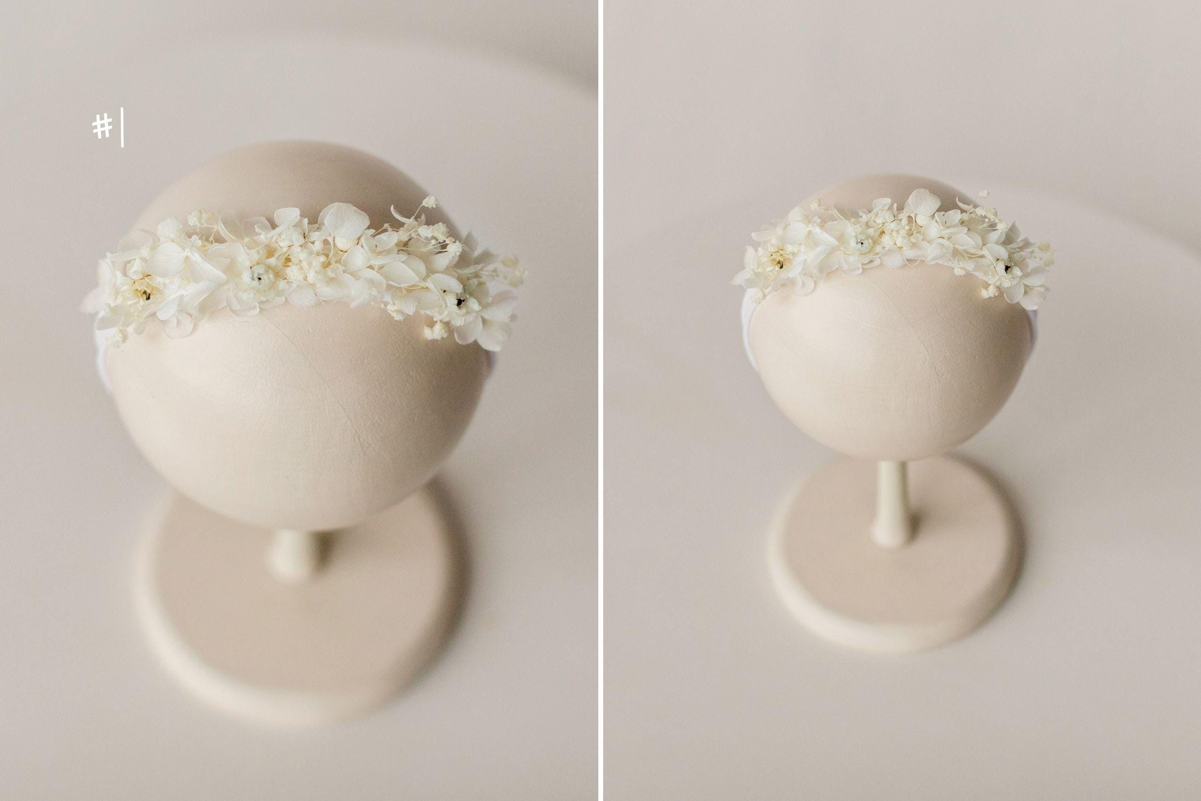 Newborn Girl Floral Headband with Real Dried Flowers – Handmade Baby Flower Crown for Newborn Photography, Boho Baby Headband, Photo Prop