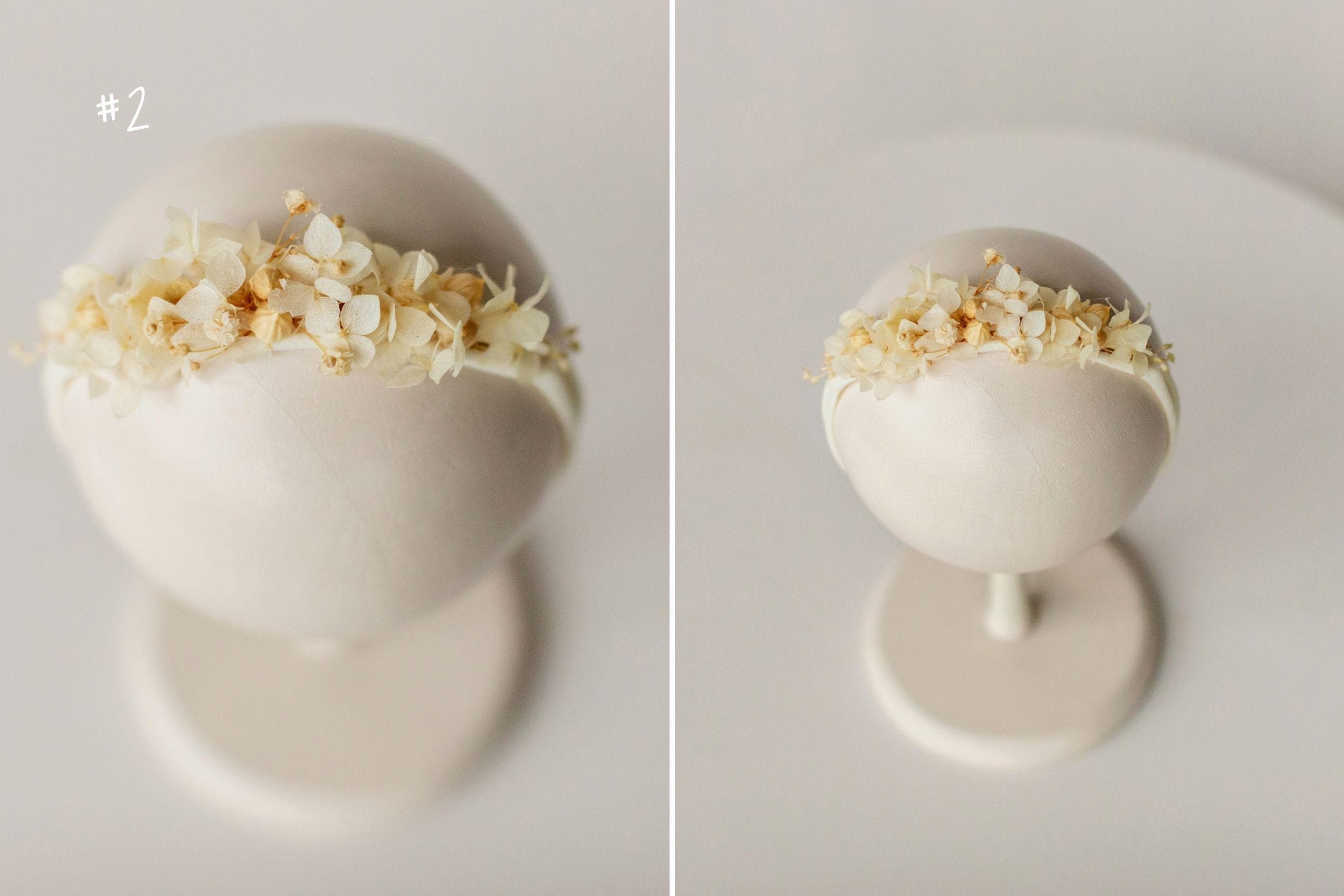 Newborn Girl Floral Headband with Real Dried Flowers – Handmade Baby Flower Crown for Newborn Photography, Boho Baby Headband, Photo Prop