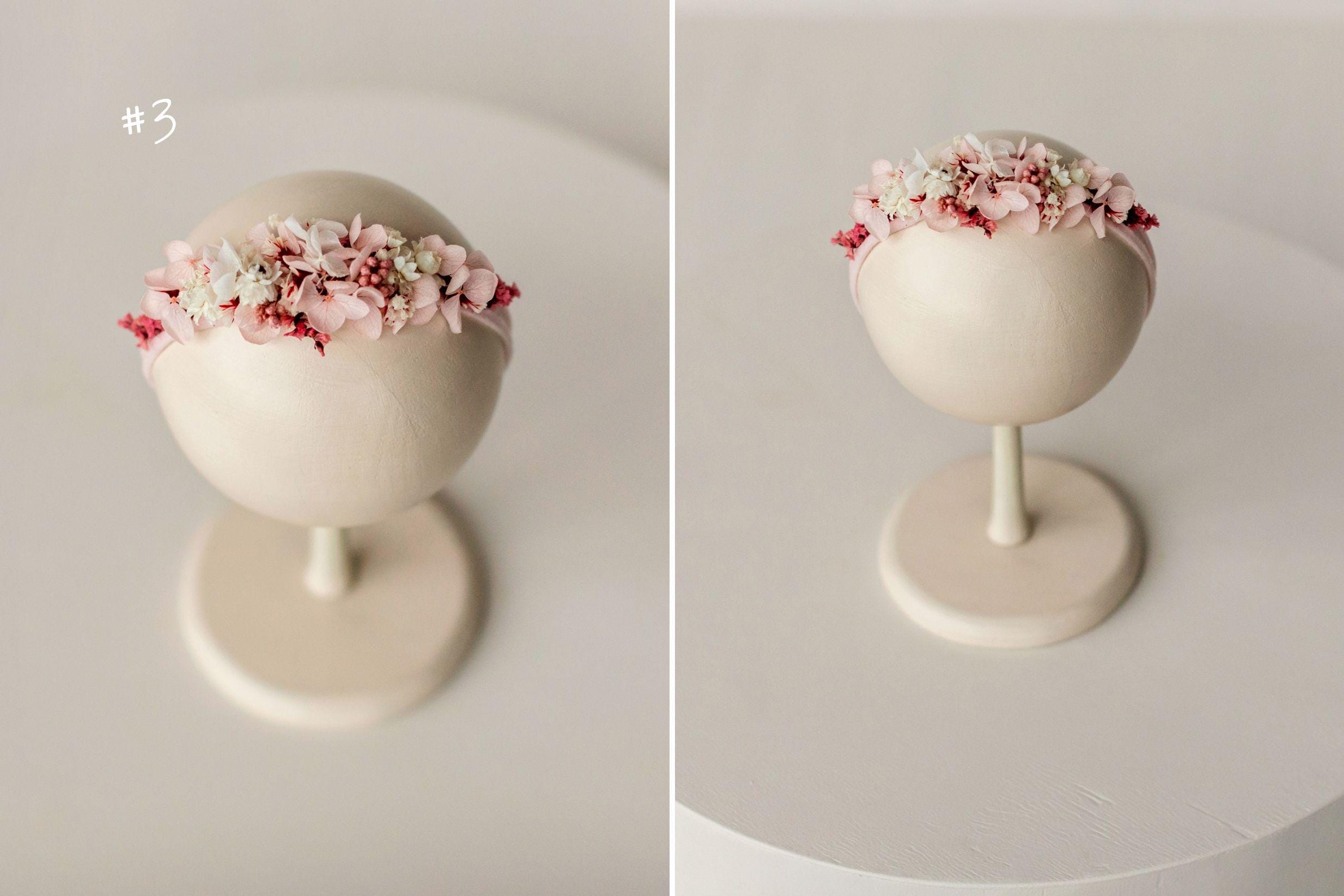 Newborn Girl Floral Headband with Real Dried Flowers – Handmade Baby Flower Crown for Newborn Photography, Boho Baby Headband, Photo Prop