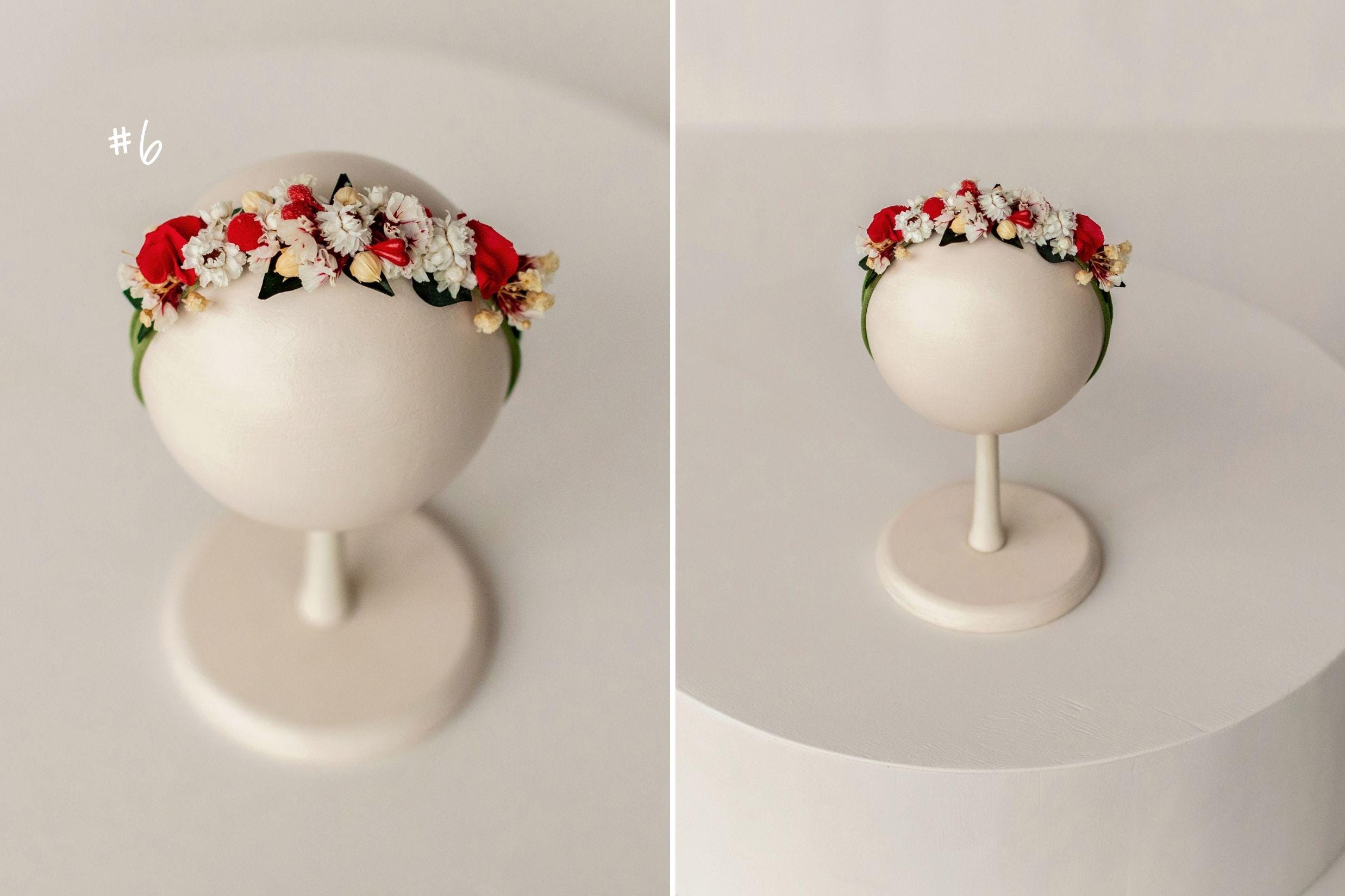 Newborn Girl Floral Headband with Real Dried Flowers – Handmade Baby Flower Crown for Newborn Photography, Boho Baby Headband, Photo Prop