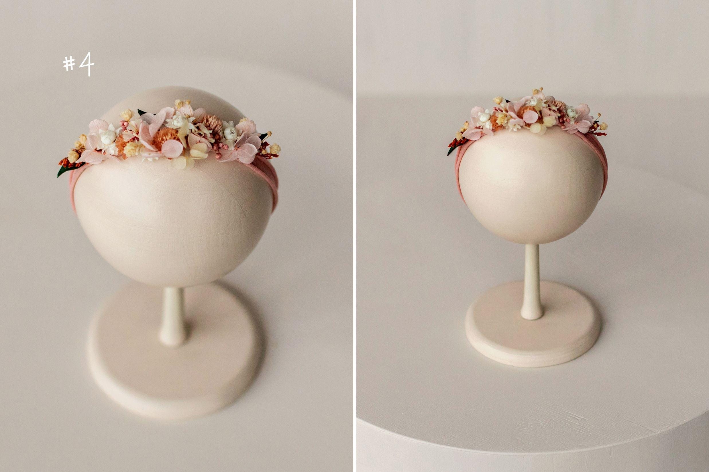 Newborn Girl Floral Headband with Real Dried Flowers – Handmade Baby Flower Crown for Newborn Photography, Boho Baby Headband, Photo Prop