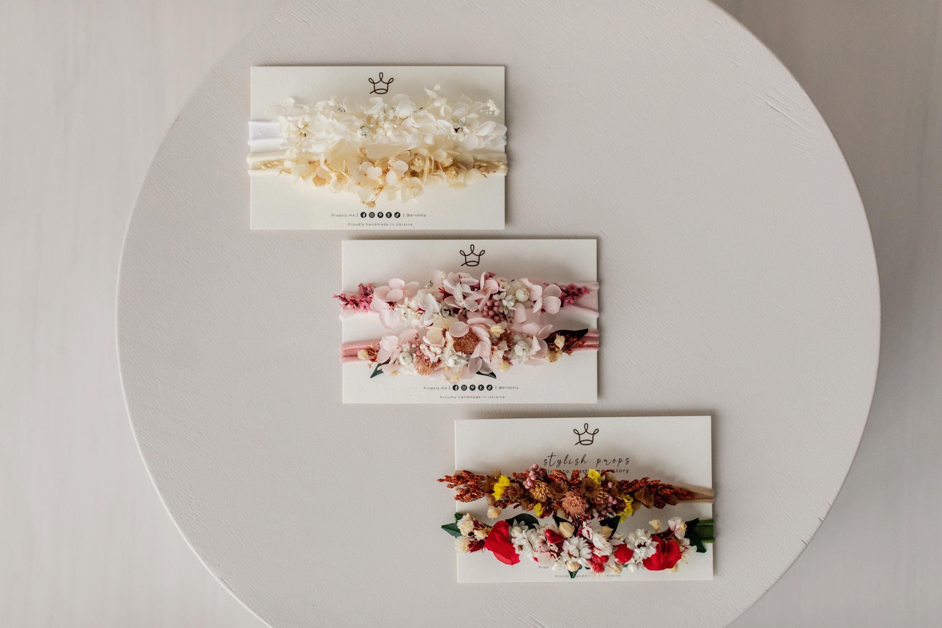 Newborn Girl Floral Headband with Real Dried Flowers – Handmade Baby Flower Crown for Newborn Photography, Boho Baby Headband, Photo Prop