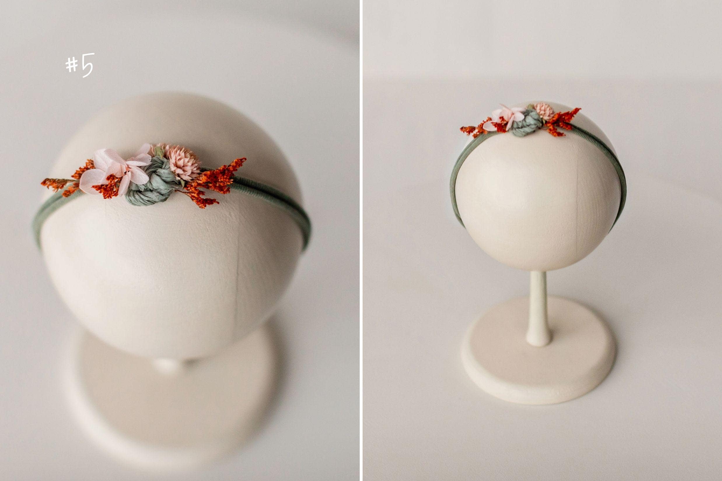 Handmade Floral Headband for Newborn Girl – Dried Flower Baby Accessory, Soft Boho Headband for Photos & Baby Shower