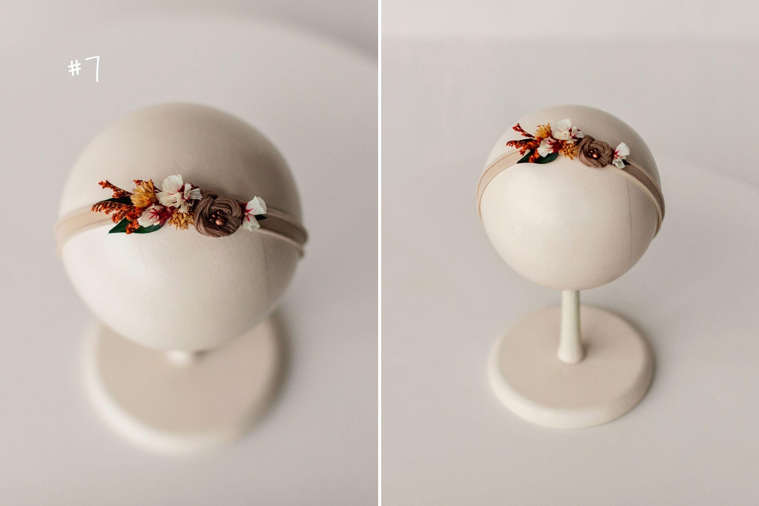 Handmade Floral Headband for Newborn Girl – Dried Flower Baby Accessory, Soft Boho Headband for Photos & Baby Shower