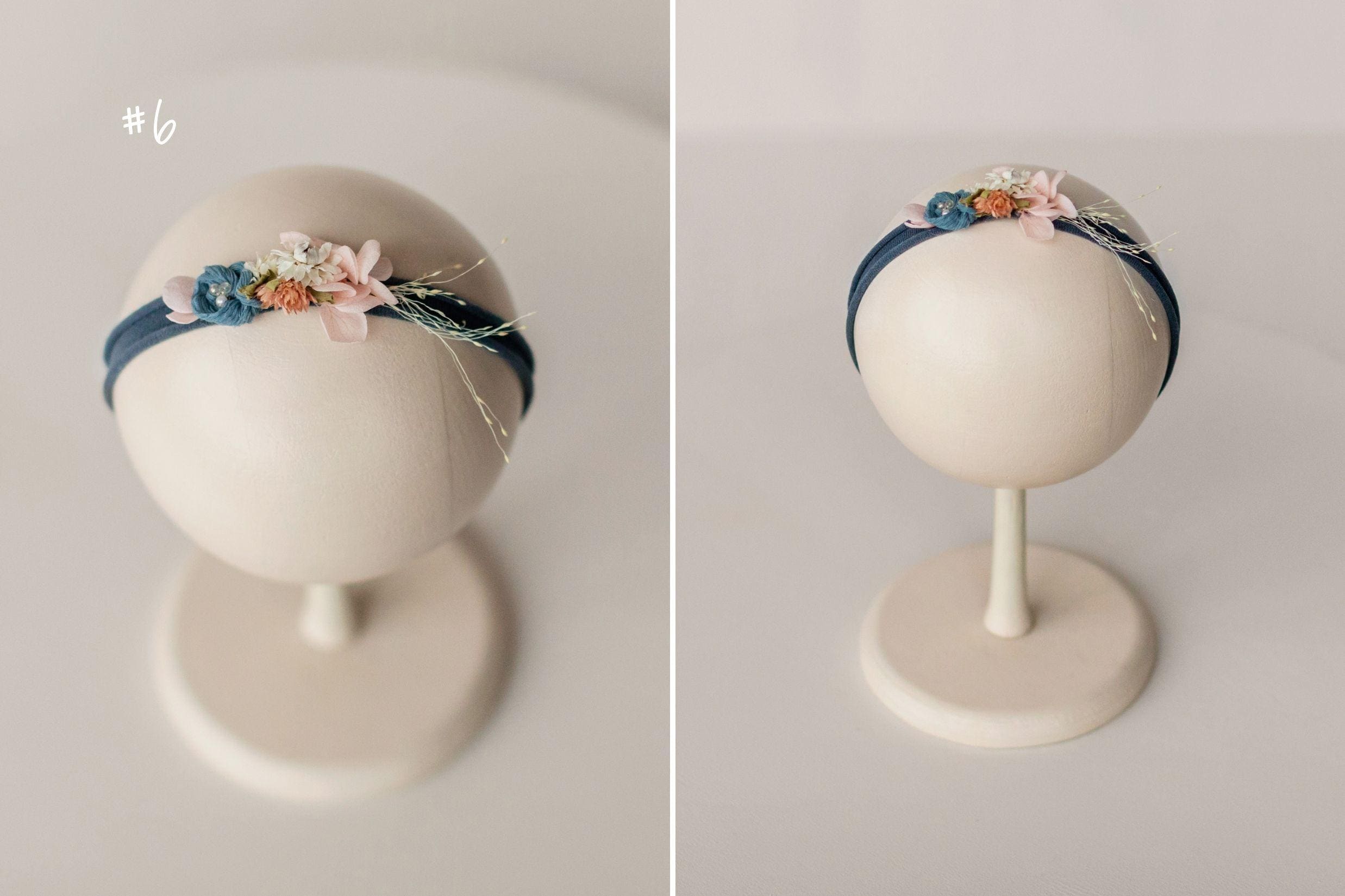 Handmade Floral Headband for Newborn Girl – Dried Flower Baby Accessory, Soft Boho Headband for Photos & Baby Shower