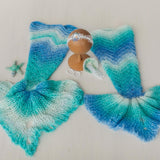 Newborn Mermaid Outfit with Knitted Mermaid Tail, Baby Girl Headband & Accessories – Mermaid Newborn Photography Prop Set