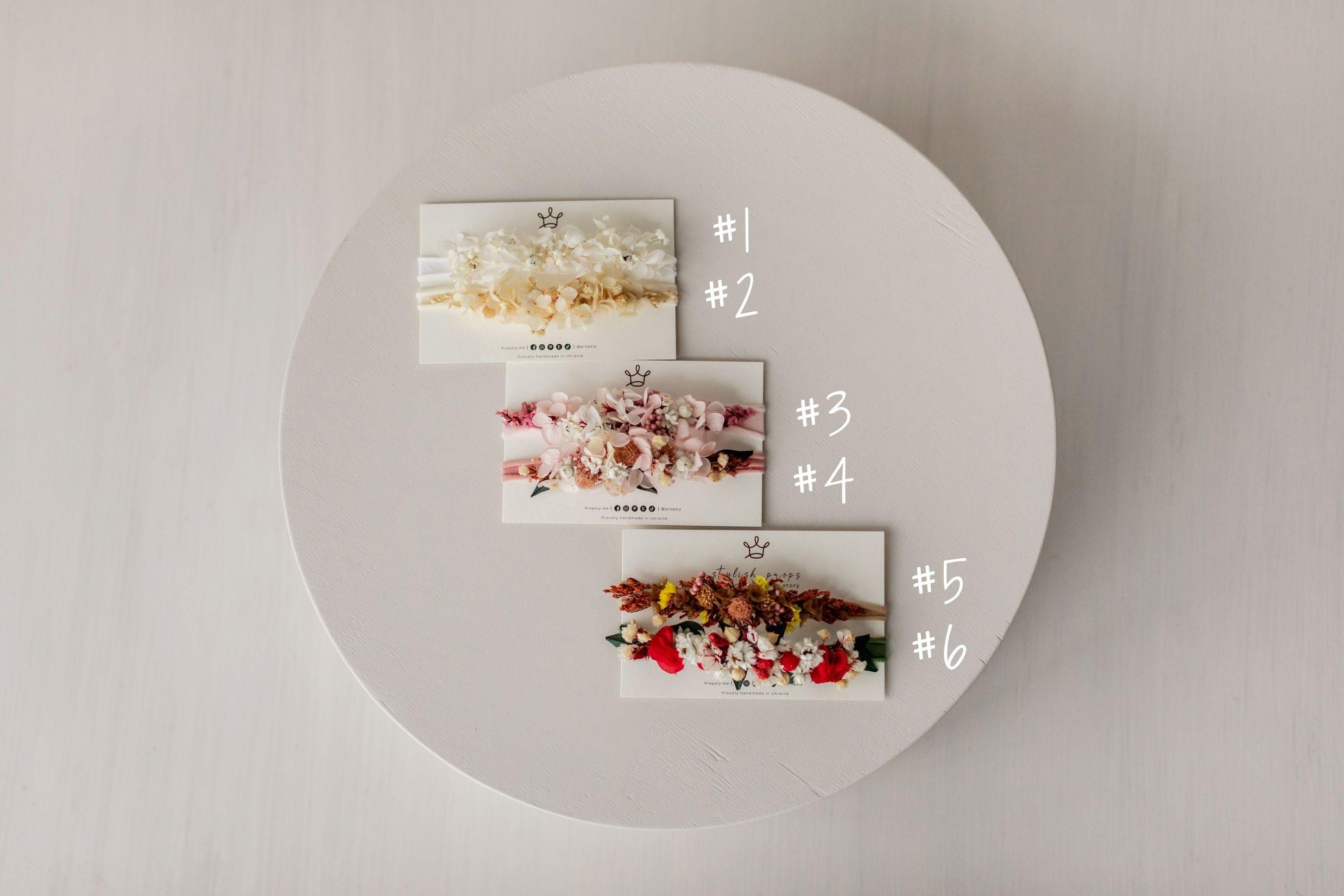 Newborn Girl Floral Headband with Real Dried Flowers – Handmade Baby Flower Crown for Newborn Photography, Boho Baby Headband, Photo Prop