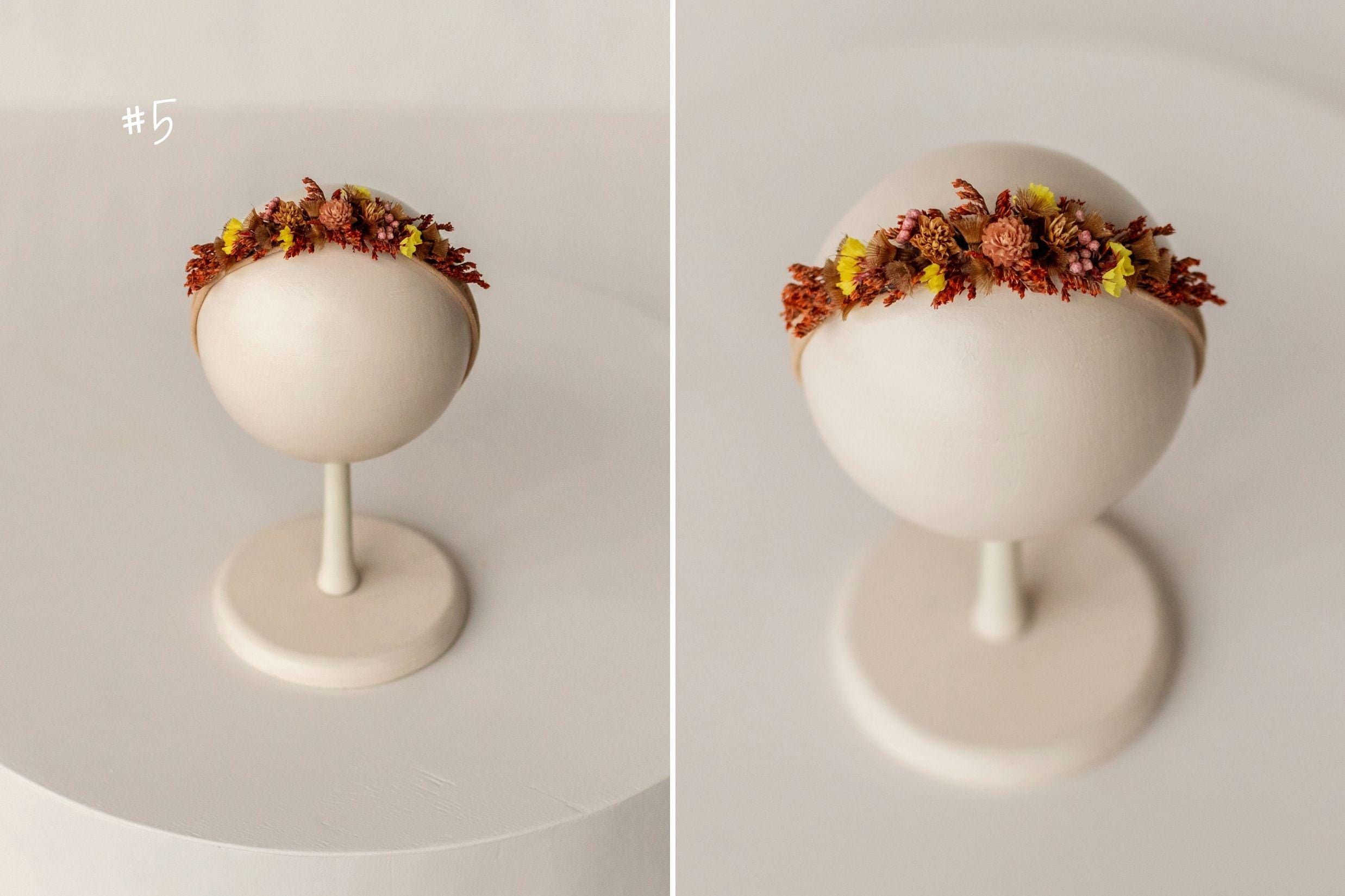 Newborn Girl Floral Headband with Real Dried Flowers – Handmade Baby Flower Crown for Newborn Photography, Boho Baby Headband, Photo Prop